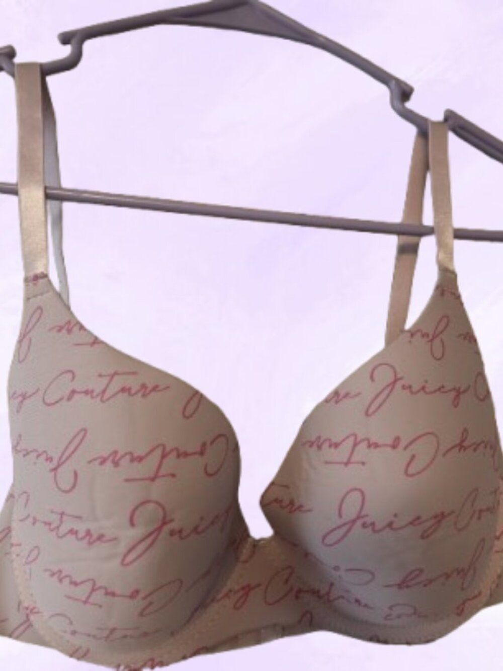 Juicy Couture all over "juicy couture" bra in light pink and dark pink. 36C